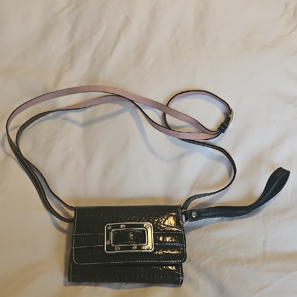 Black Brighton Leather Crossbody Bag And Wristlet